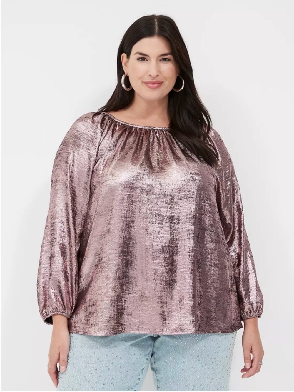 Lane Bryant Metallic Rose Blouson Long Sleeve Top